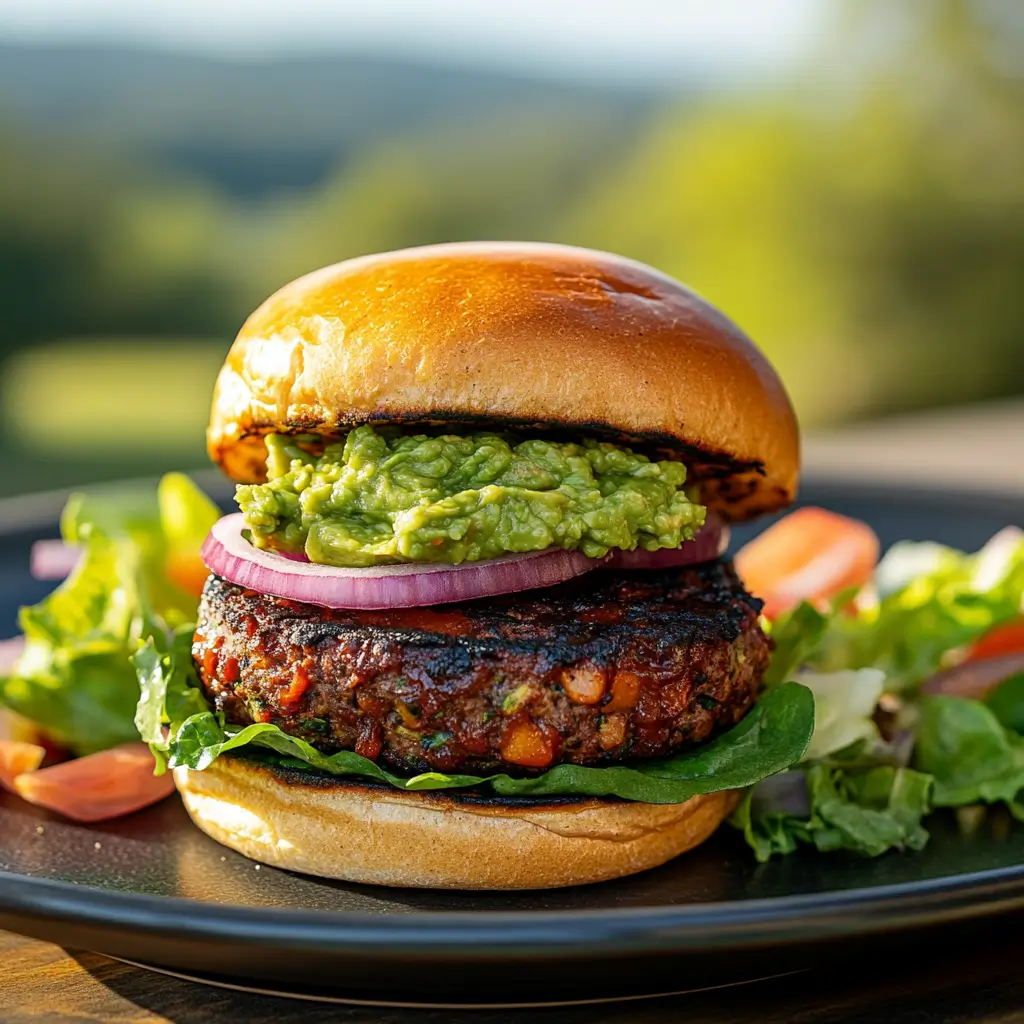 Gluten Free BBQ Veggie Burgers – 5-Star Flavor That Holds 2 Gluten free BBQ veggie burger with avocado and red onion on a toasted bun