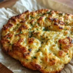 Freshly baked gluten free high-protein flatbread made with cottage cheese and herbs