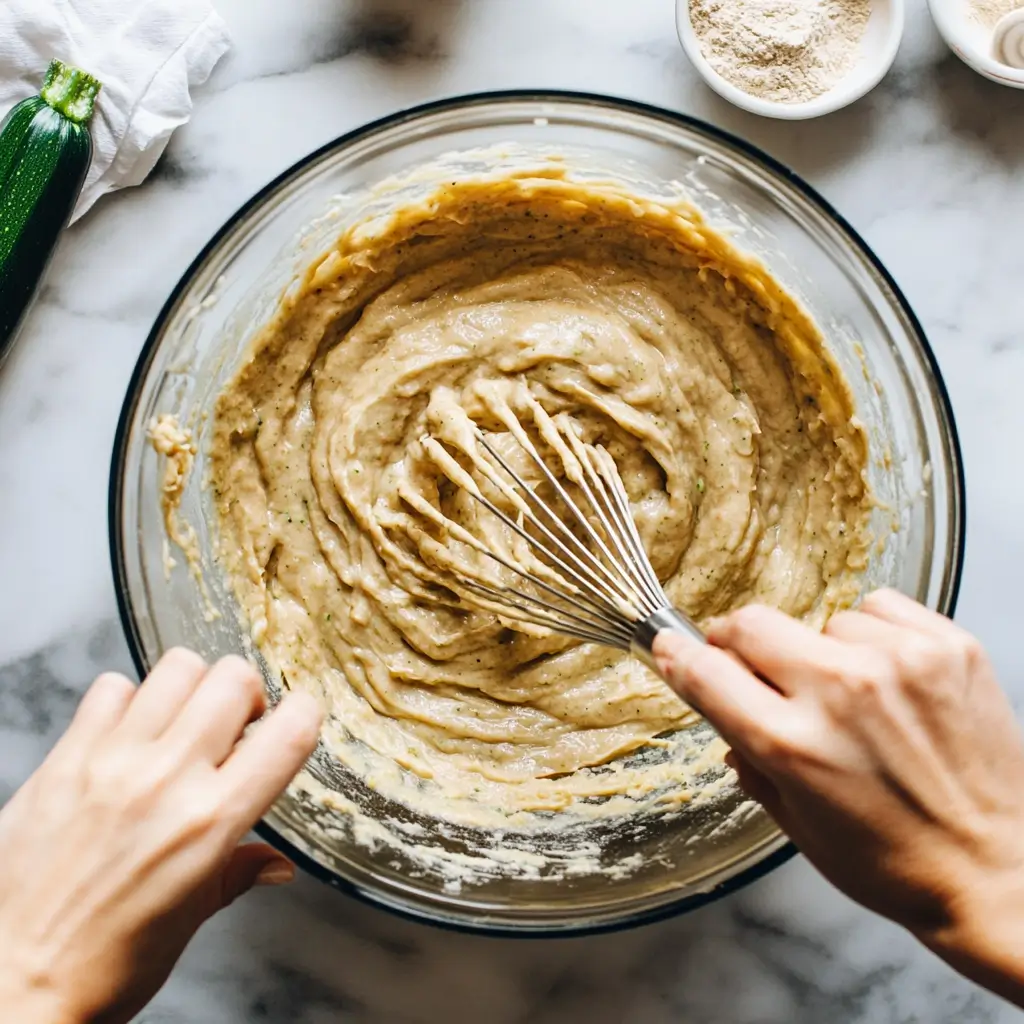 Gluten Free Zucchini Bread – 5 Foolproof Steps for a Moist, Perfect Loaf 4 whisking gluten free zucchini bread batter in glass bowl