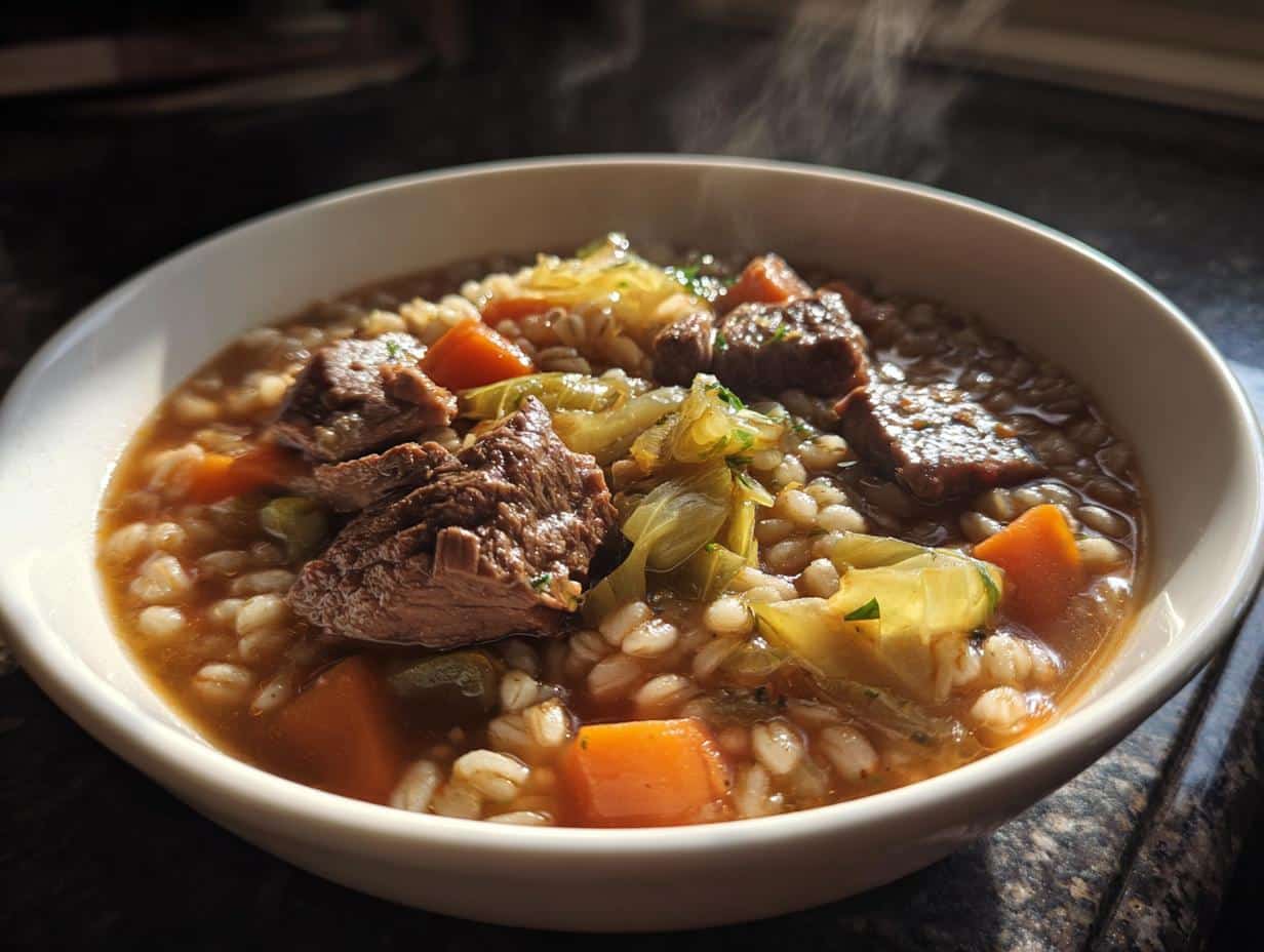 One‑Pot Beef, Barley & Cabbage Stew