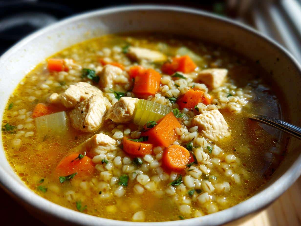 Hearty One-Pot Chicken, Barley & Root Vegetable Soup Perfection in 35 Minutes