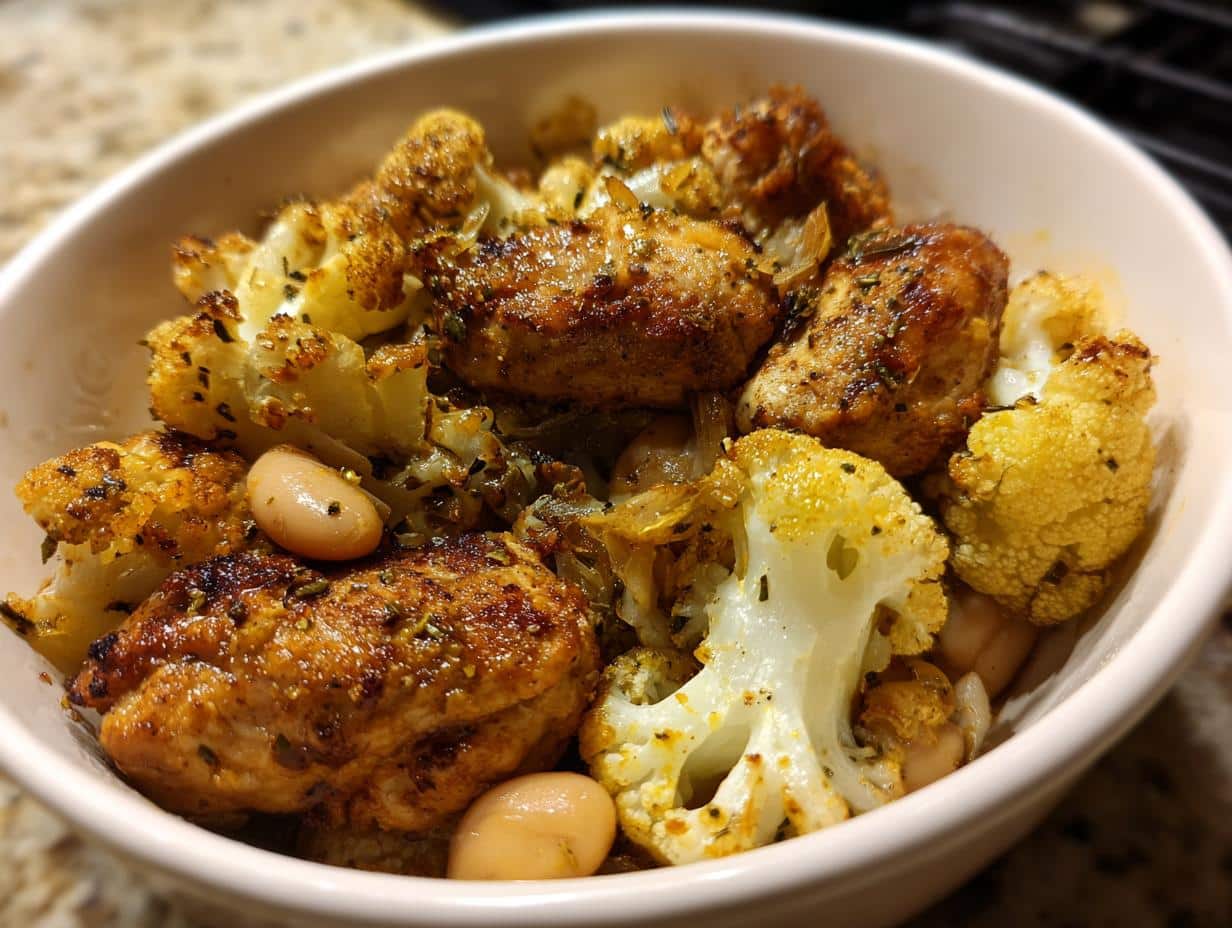 One‑Pot Chicken, Cauliflower & White Bean Bake