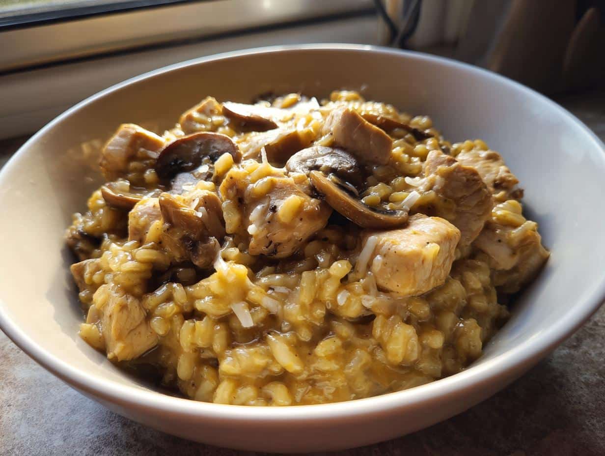 Easy One-Pot Chicken, Mushroom & Farro Risotto in 30 Minutes