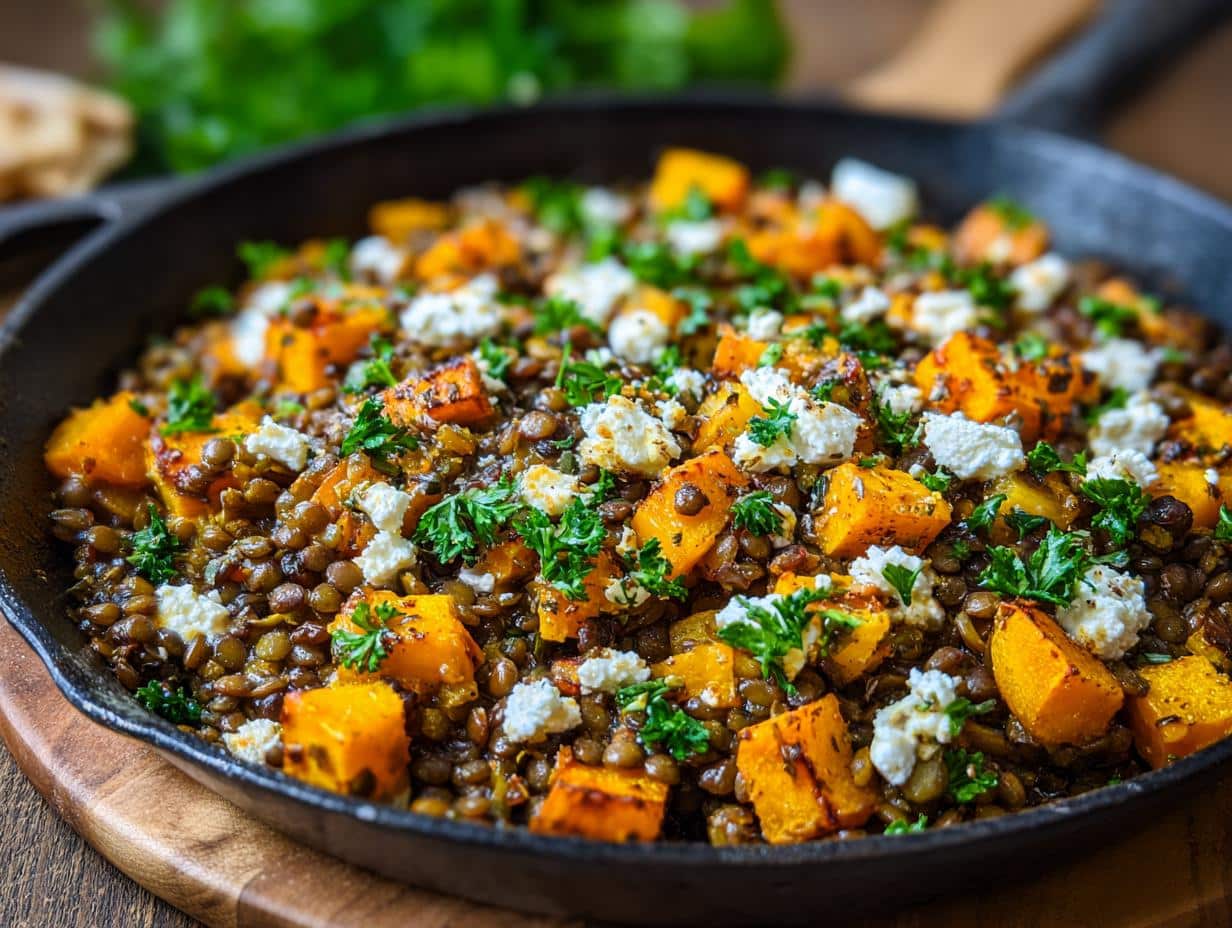 One-Pot Lentil Butternut Squash & Feta Bake