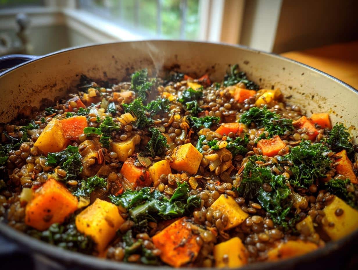 35-Minute One‑Pot Lentil, Kale & Root Vegetable Bake Magic