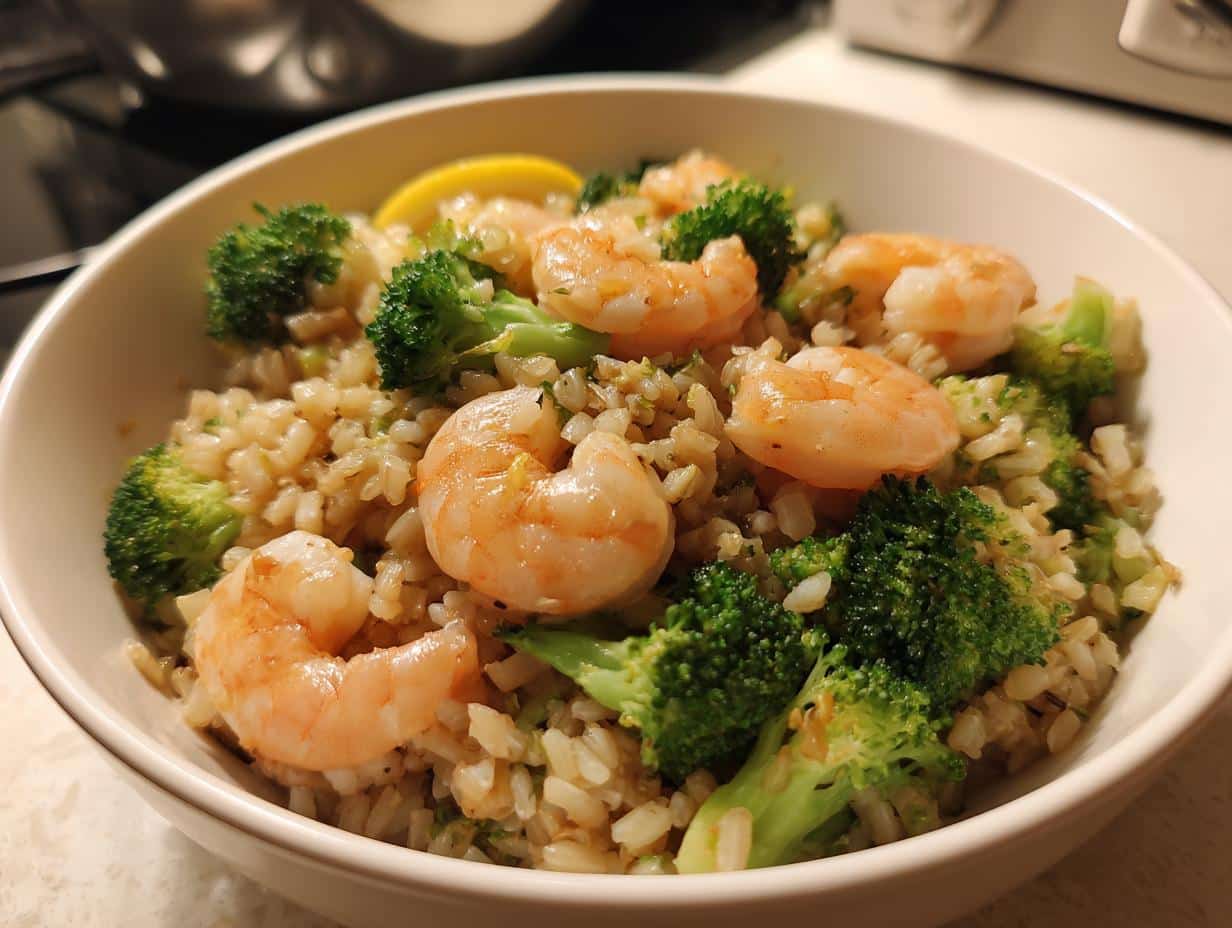 35-Minute One-Pot Shrimp, Brown Rice & Broccoli Perfection