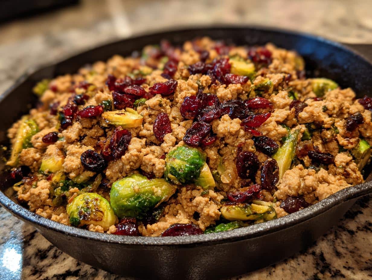 40-Minute One-Pot Turkey, Cranberry & Brussels Sprout Skillet Magic