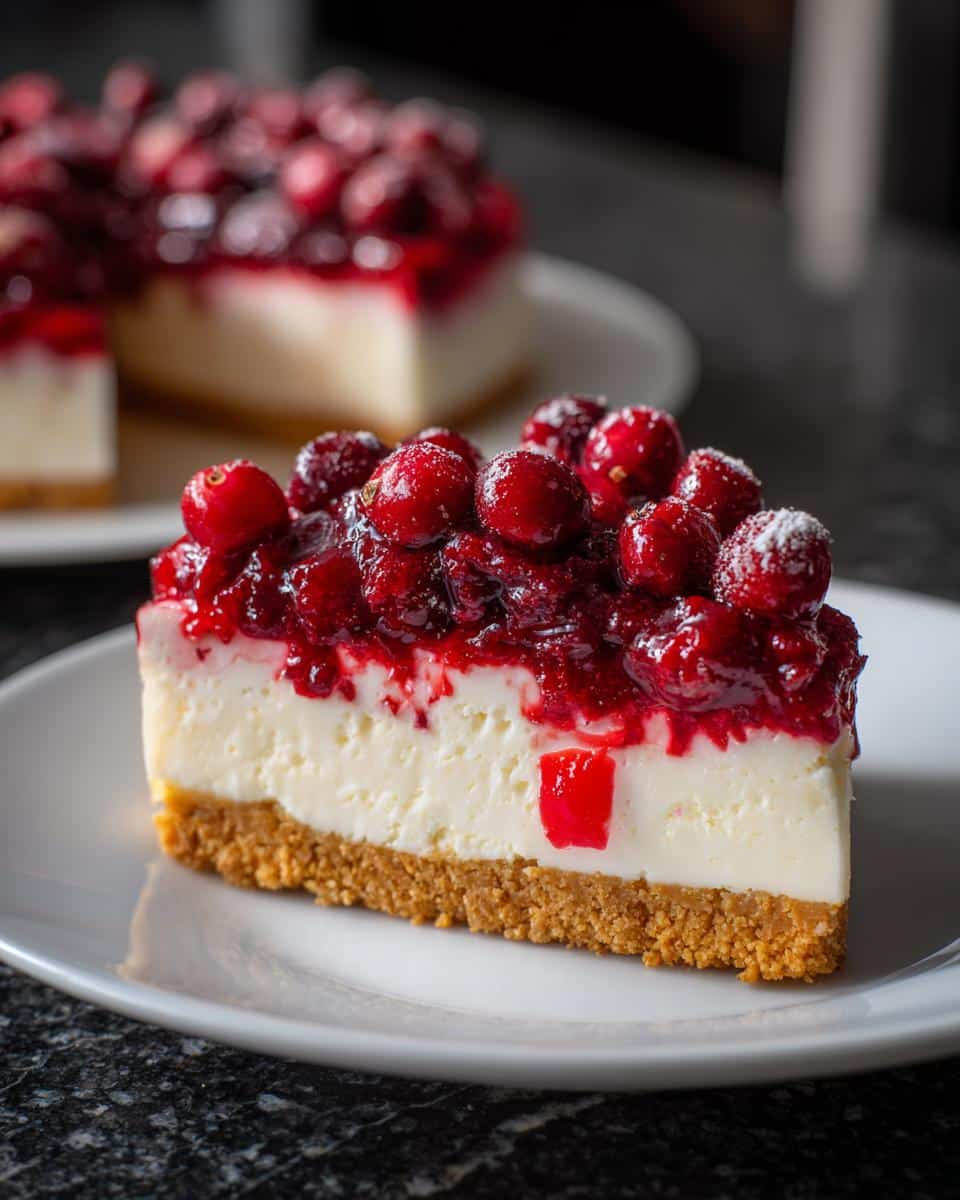 Christmas Cheesecake (Cranberry Jam White Chocolate Mousse Cheesecake) - detail 1