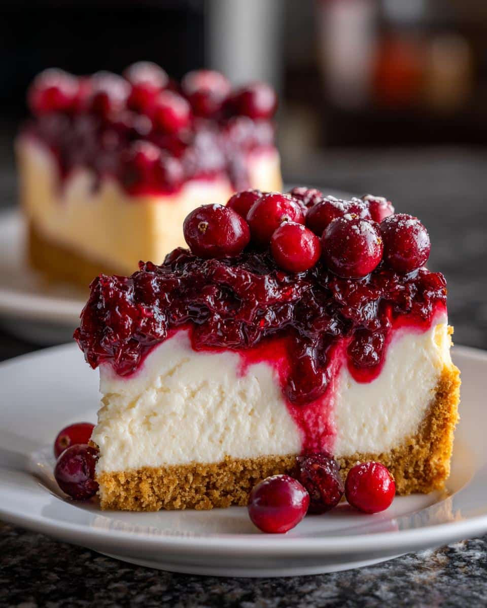 Christmas Cheesecake (Cranberry Jam White Chocolate Mousse Cheesecake) - detail 2