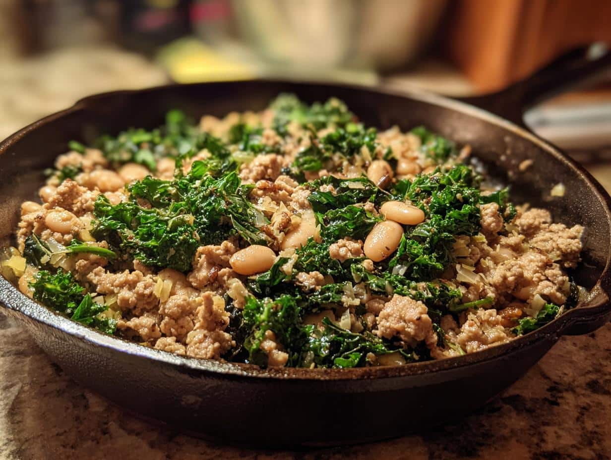 30-Minute One-Pot Turkey, Kale & White Bean Skillet Masterpiece