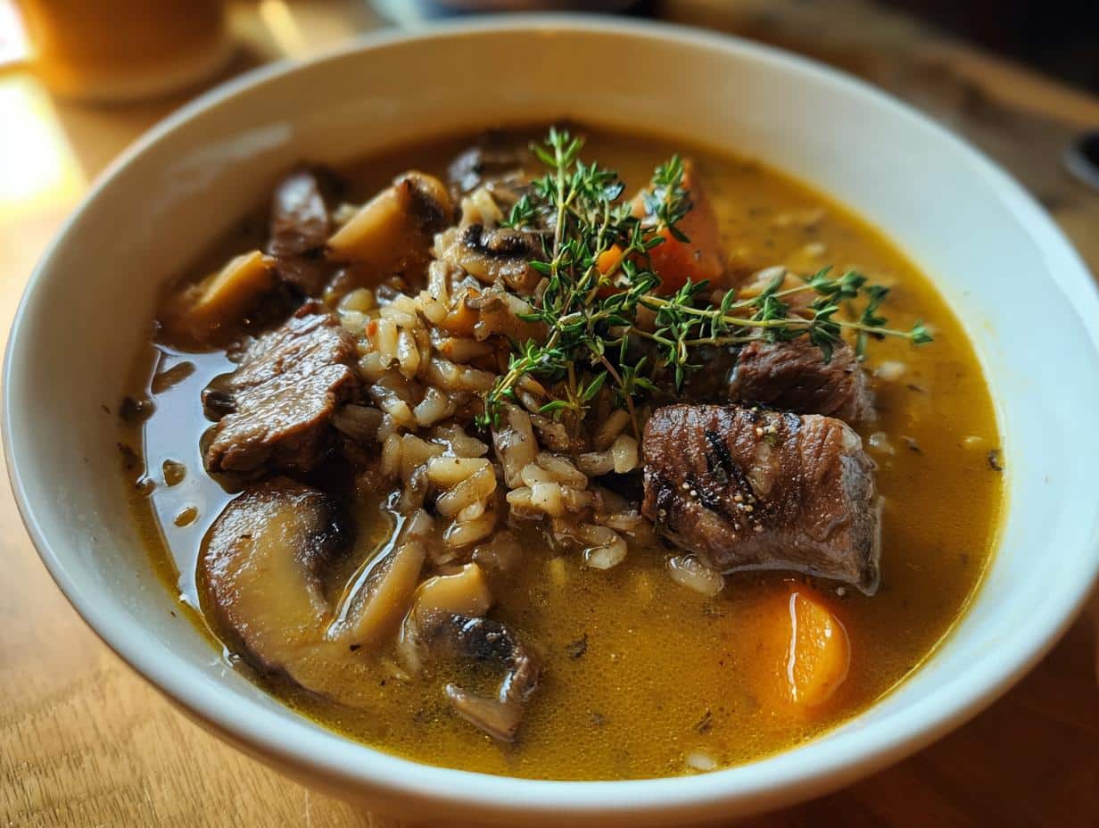 One‑Pot Beef, Mushroom & Wild Rice Soup