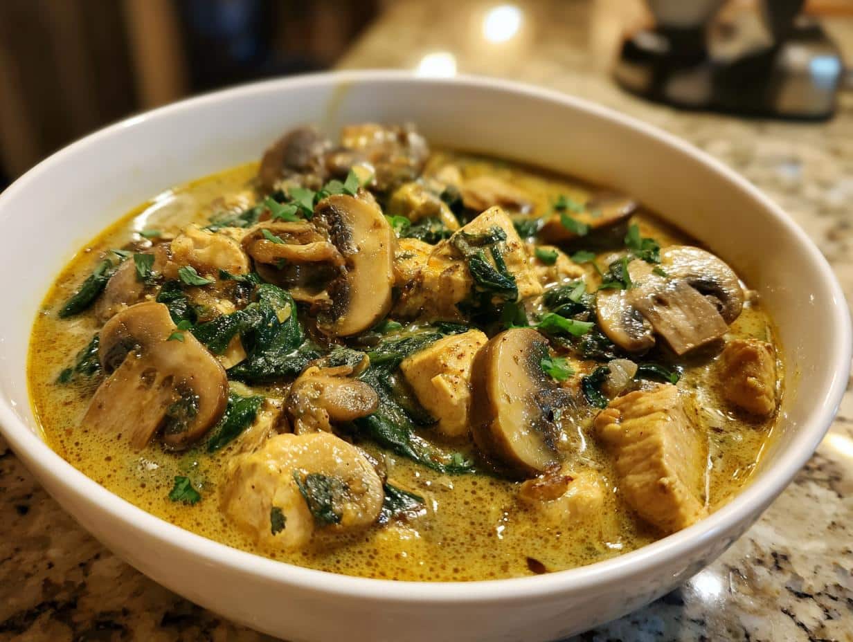 One‑Pot Chicken, Mushroom & Spinach Curry