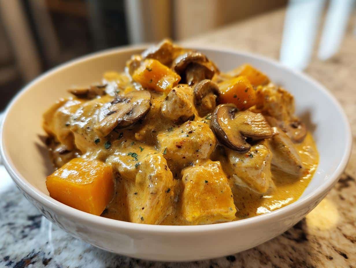 Creamy One-Pot Chicken, Pumpkin &amp; Mushroom Stroganoff in 40 Minutes