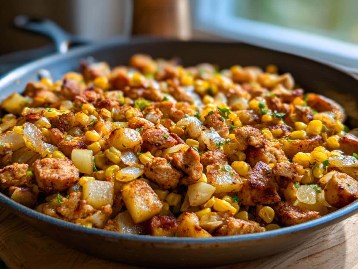 One‑Pot Chicken, Sweet Corn & Potato Hash
