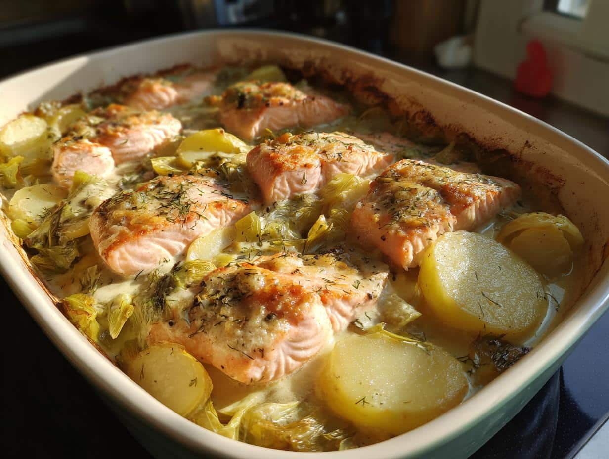 One‑Pot Salmon, Leek & Potato Bake