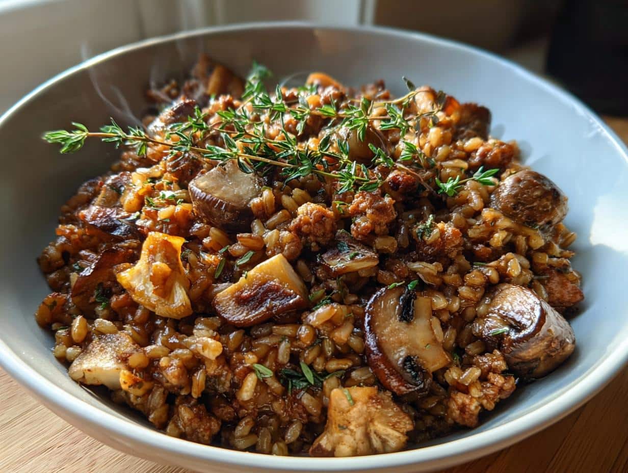 One‑Pot Turkey, Mushroom & Farro Pilaf