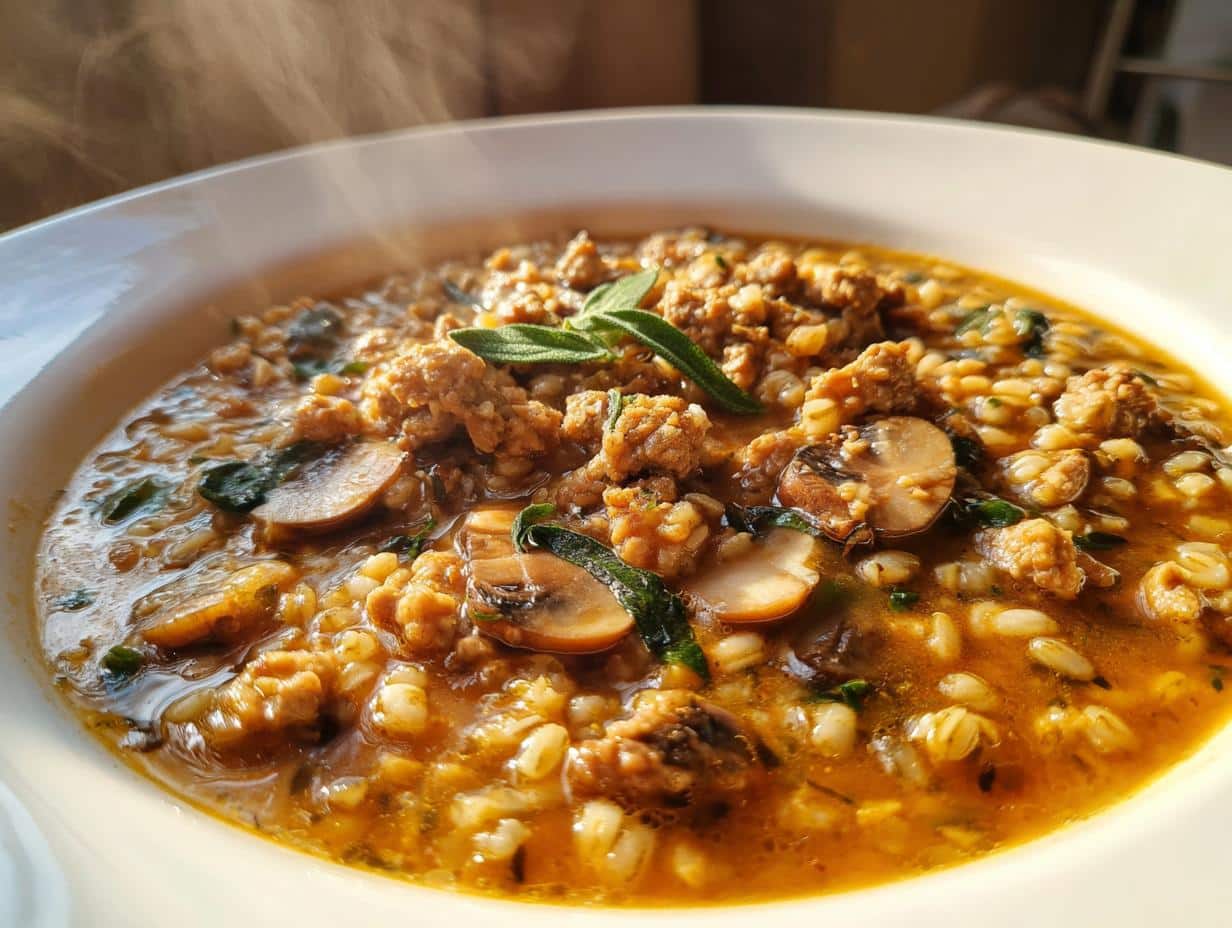 Savory One-Pot Turkey, Mushroom &amp; Farro Stew in 30 Minutes
