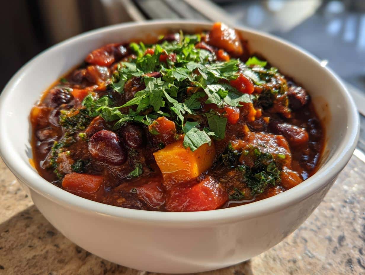45-Minute One-Pot Vegetable & Bean Chili with Kale Magic