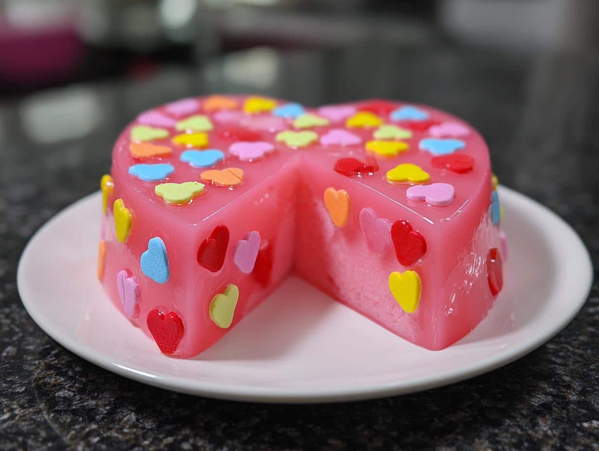 Sweet 2-Ingredient Candy Heart Gelatin Cake That Melts Hearts