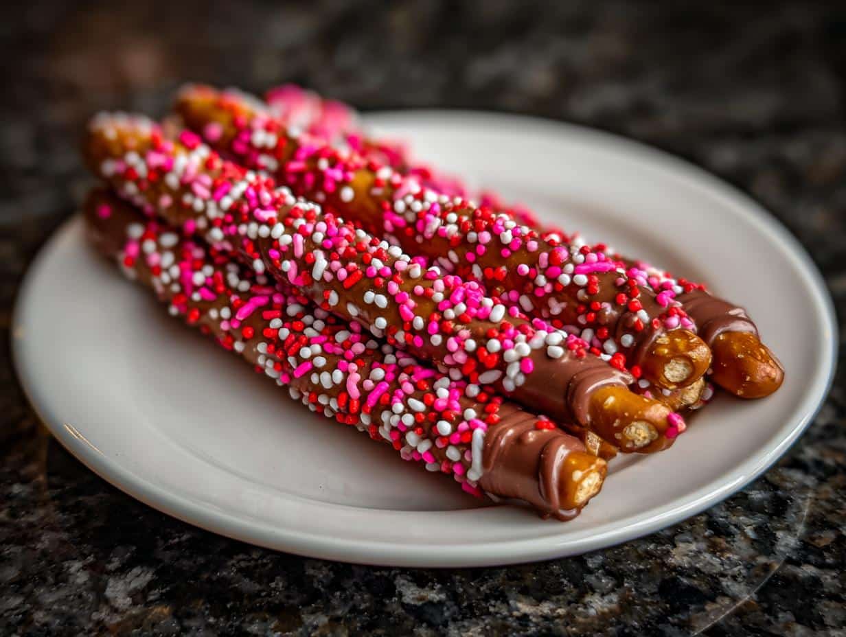 15-Minute Hazelnut Pretzel Rods with Sprinkles, Irresistible Valentine Treats