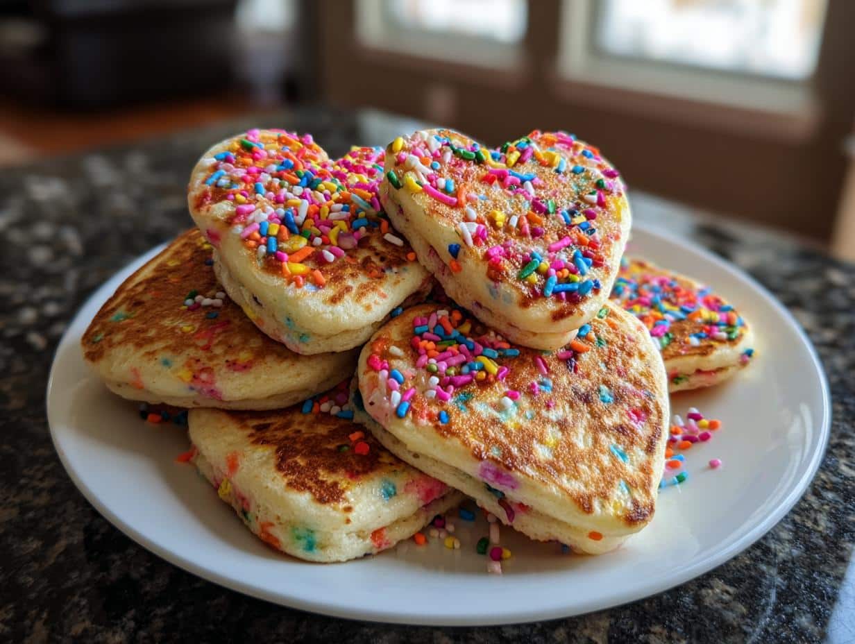 25-Minute Rainbow Sprinkle Heart Pancakes for Magical Mornings
