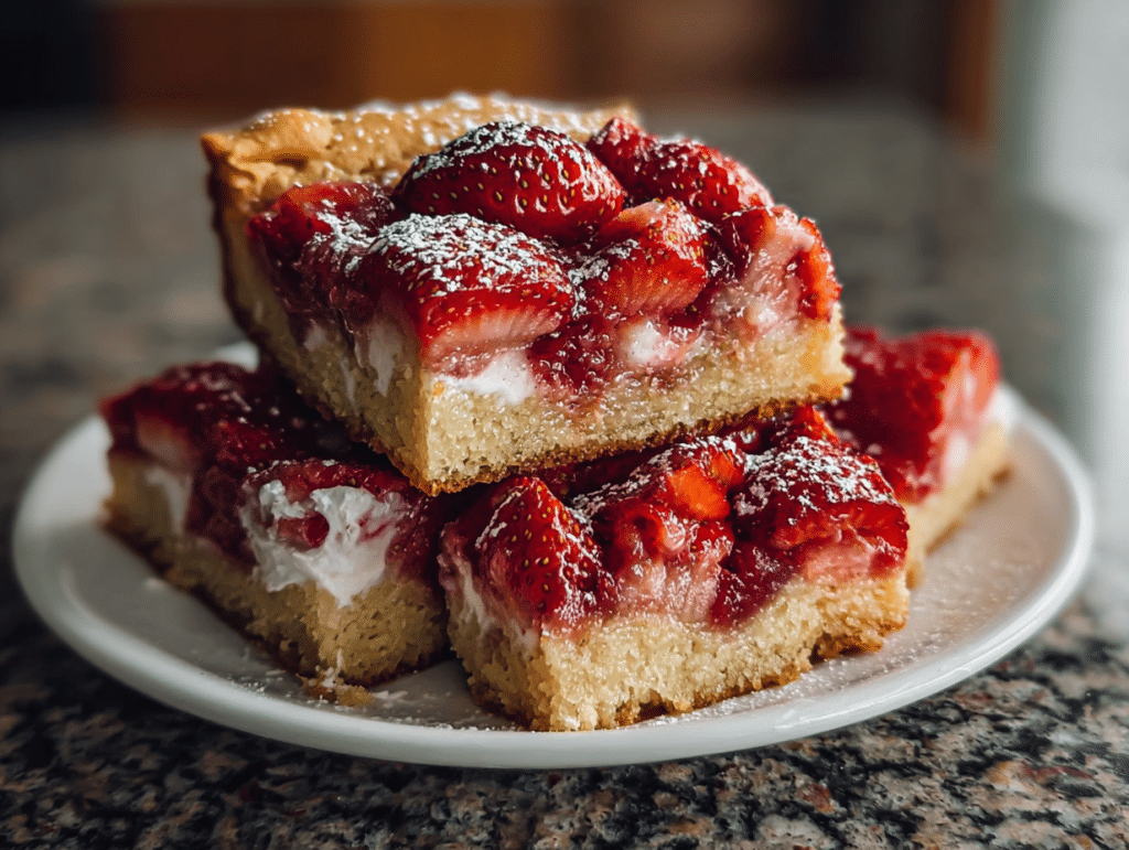 Strawberry shortcake blondies dessert bars with strawberry flavor
