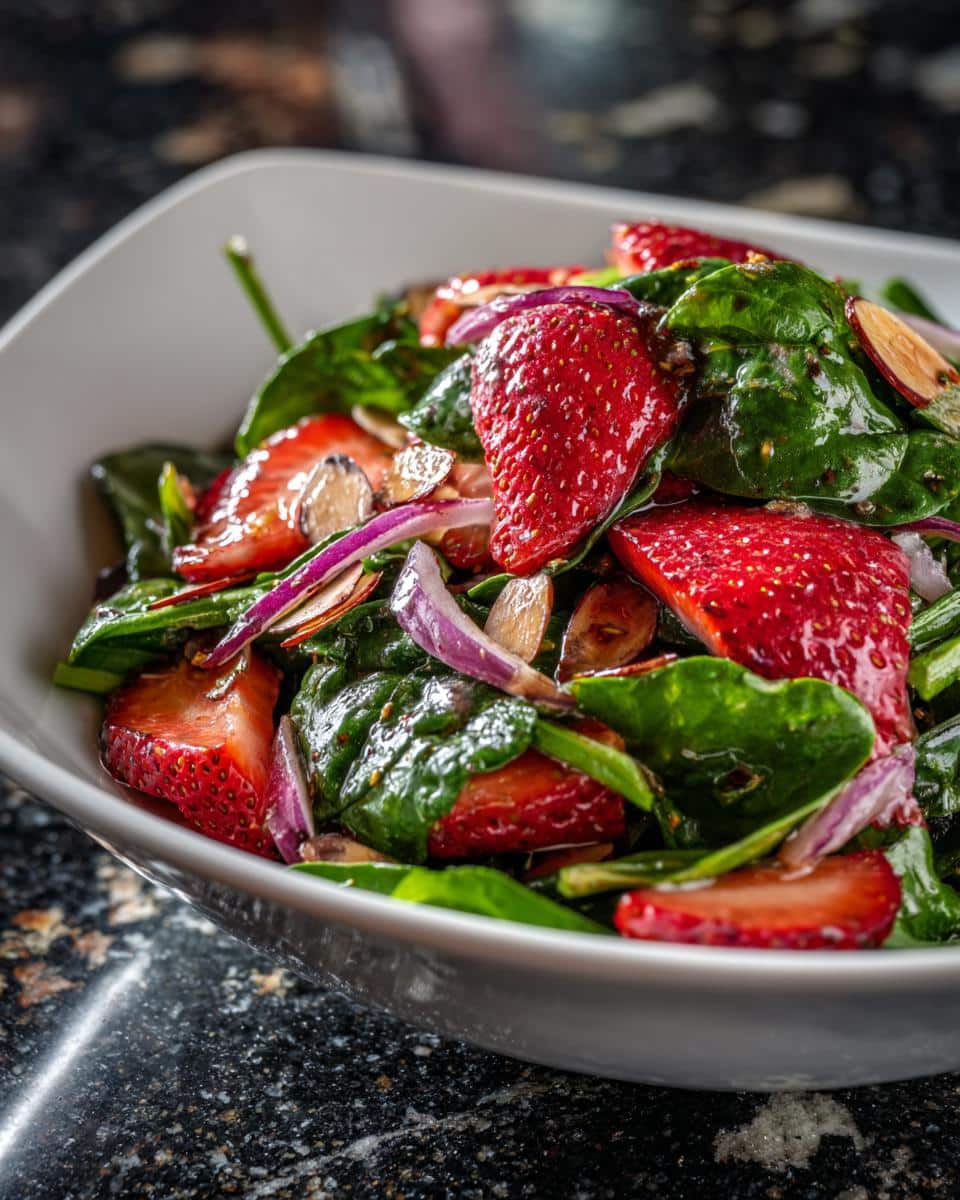 Strawberry spinach salad with balsamic vinaigrette - detail 1