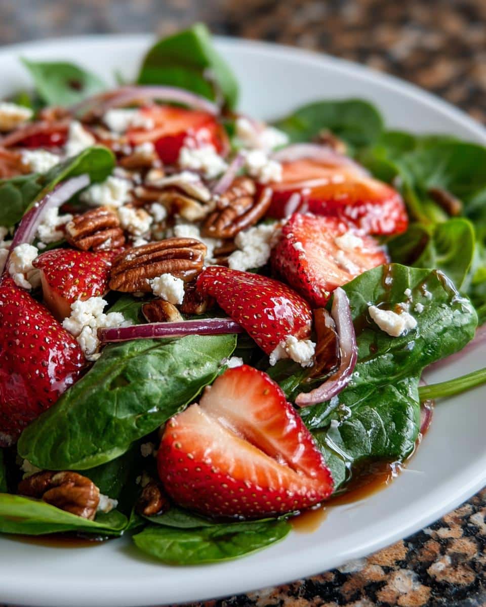 Strawberry spinach salad with feta and pecans - detail 1
