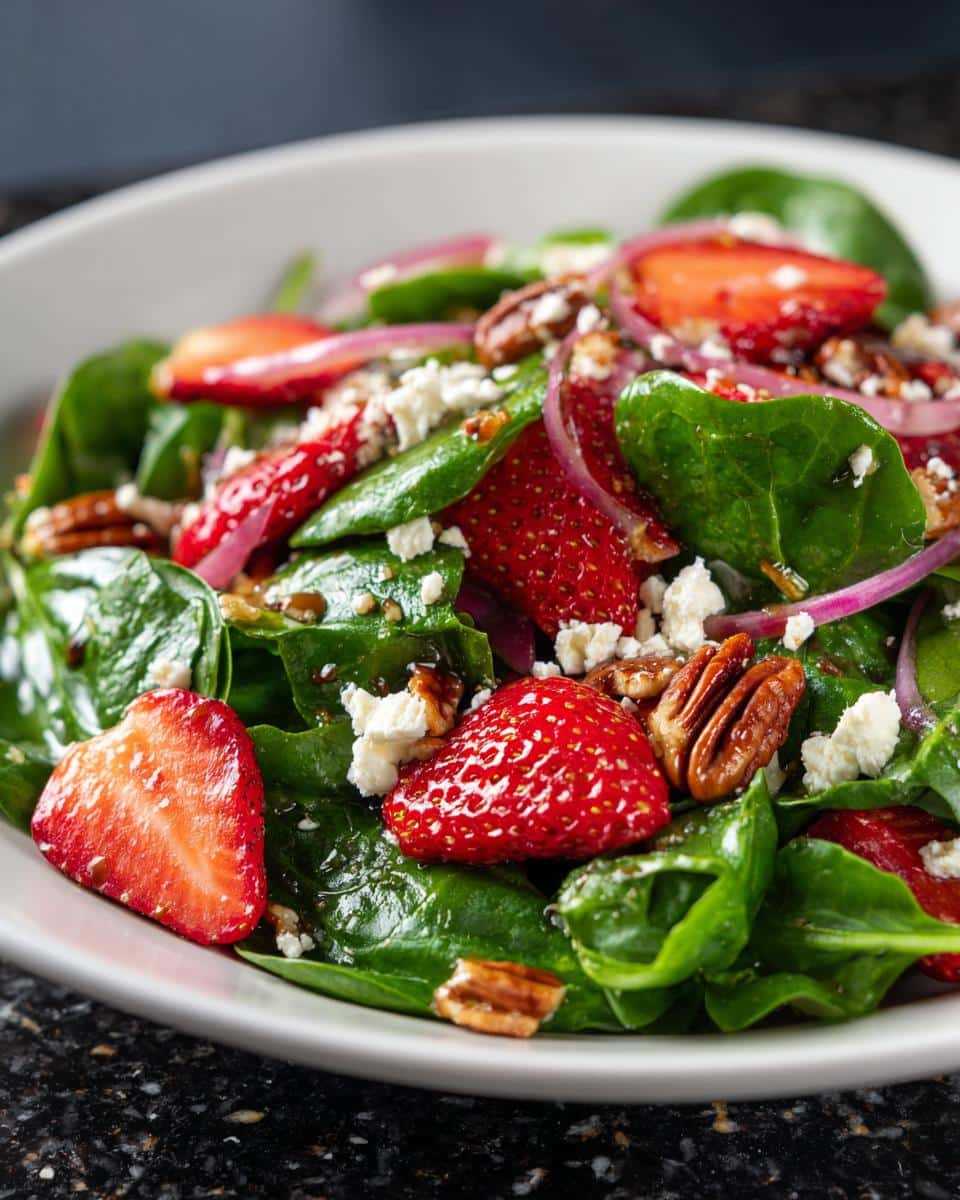 Strawberry spinach salad with feta and pecans - detail 2