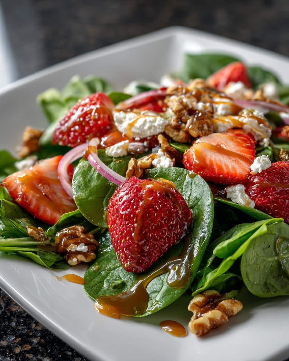 Strawberry spinach salad with goat cheese - detail 1