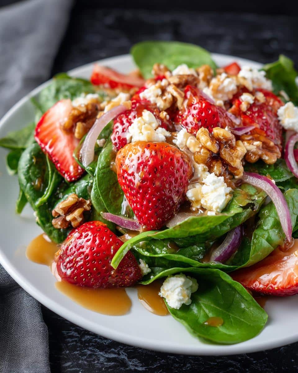 Strawberry spinach salad with goat cheese - detail 2
