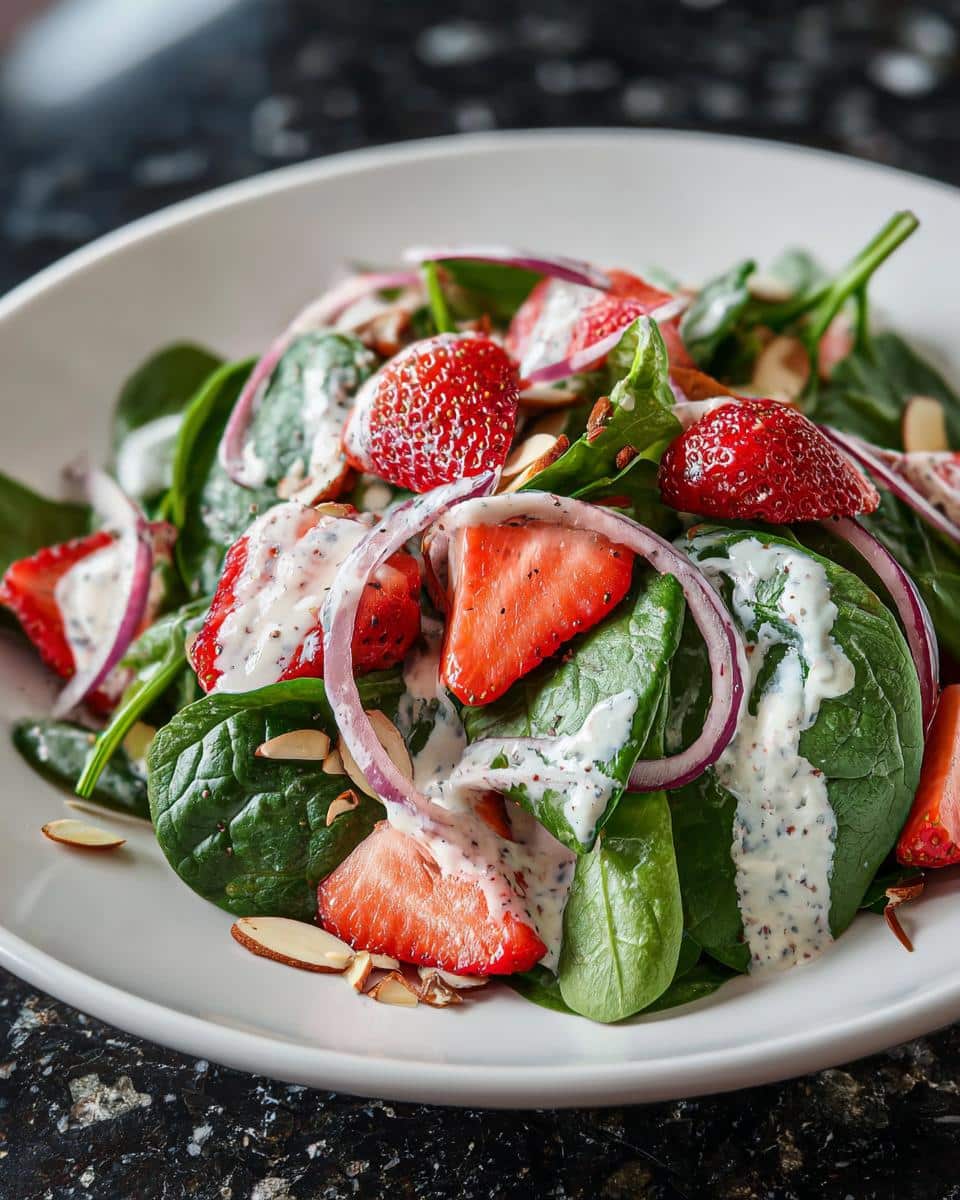 Strawberry spinach salad with poppy seed dressing - detail 1