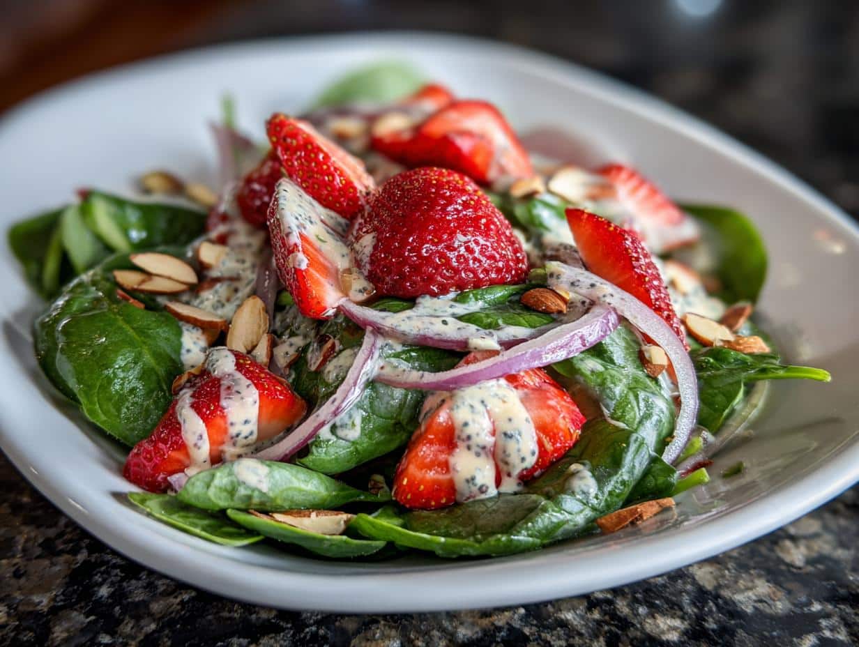 Strawberry spinach salad with poppy seed dressing - detail 3