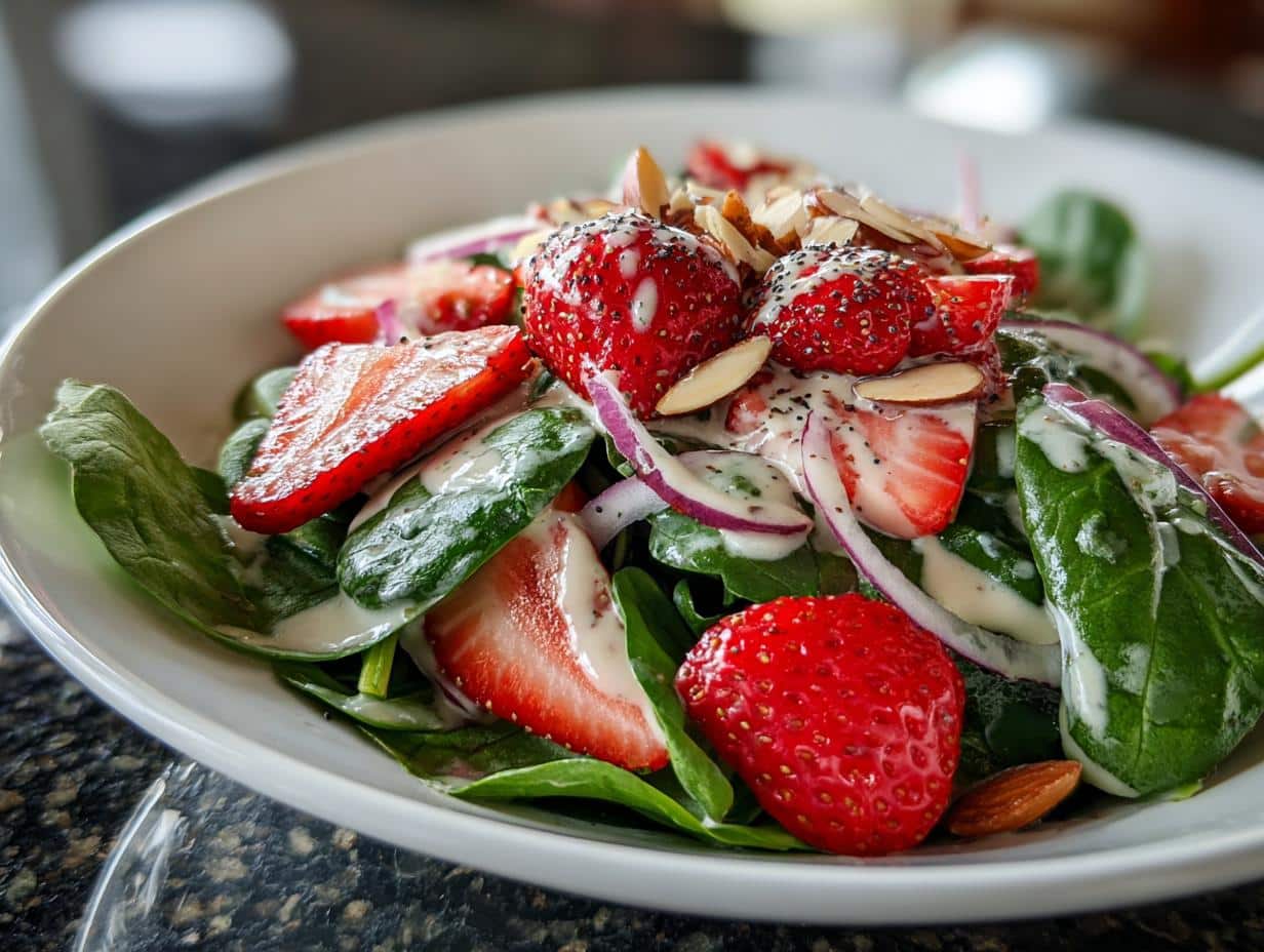 Strawberry spinach salad with poppy seed dressing - detail 4