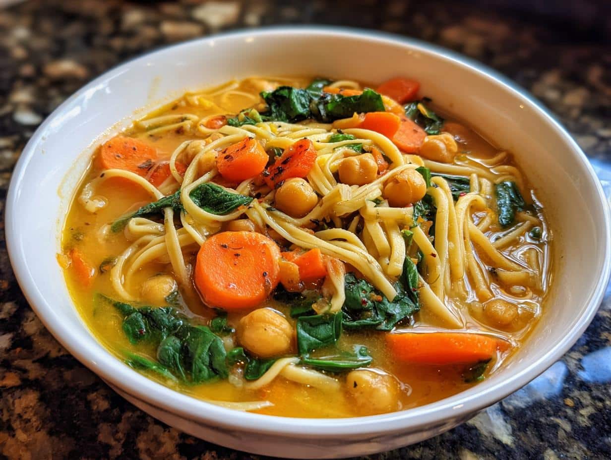 Amazing Vegan Chickpea Noodle Soup Done in Just 30 Minutes